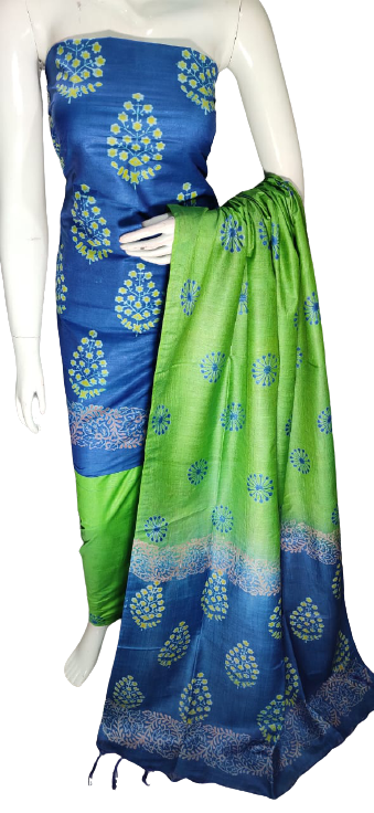 Soft silk hand block discharge print suit SILK ZONE