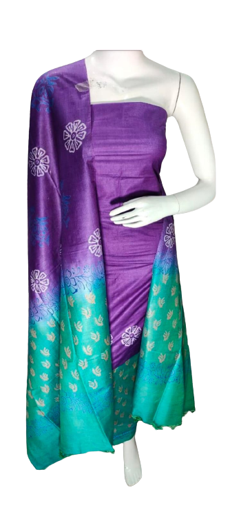 Soft silk hand block discharge print suit SILK ZONE