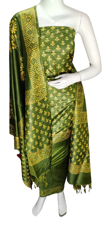 Soft silk hand block discharge print suit SILK ZONE