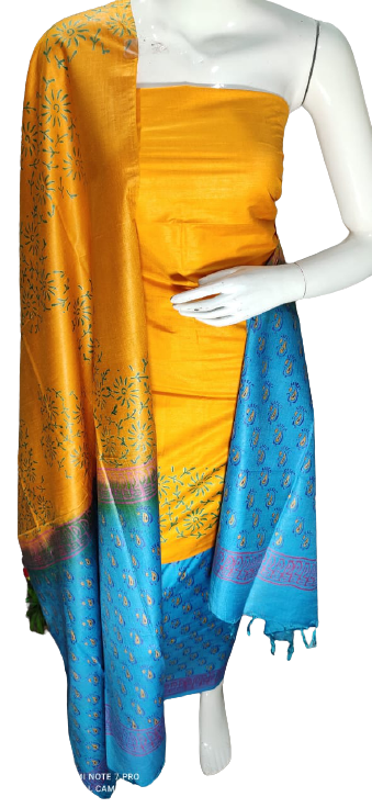 Soft silk hand block discharge print suit SILK ZONE