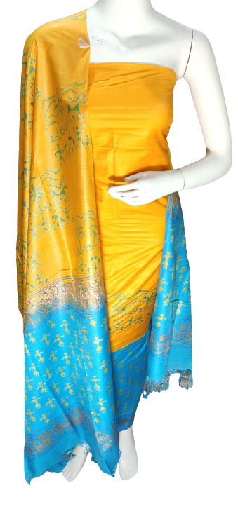 Soft silk hand block discharge print suit SILK ZONE