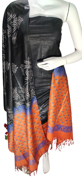 Soft silk hand block discharge print suit SILK ZONE