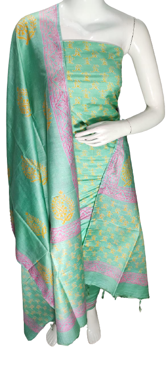 Soft silk hand block discharge print suit SILK ZONE