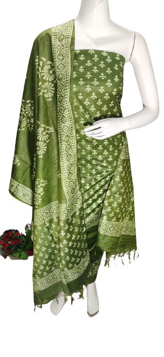 Soft silk hand block discharge print suit SILK ZONE