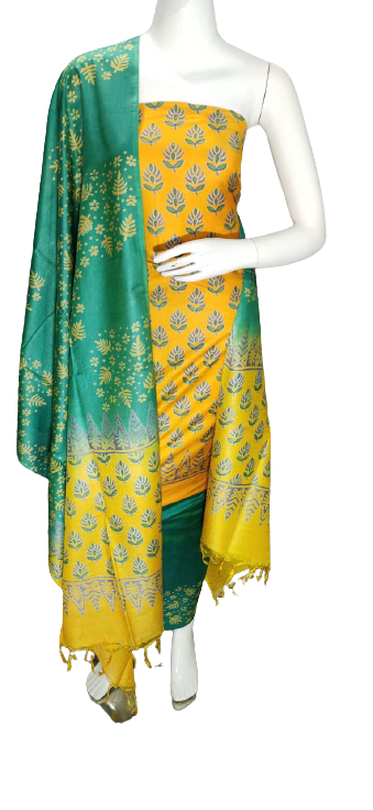 Soft silk hand block discharge print suit SILK ZONE