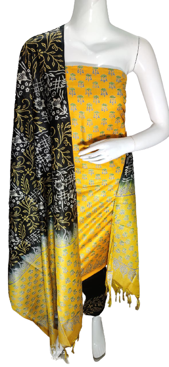 Soft silk hand block discharge print suit SILK ZONE