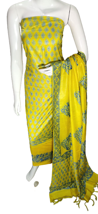 Soft silk hand block discharge print suit SILK ZONE