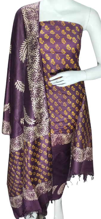 Soft silk hand block discharge print suit SILK ZONE