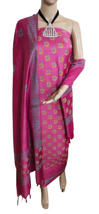 Soft silk hand block print suit PTS