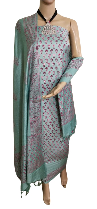 Soft silk hand block print suit PTS