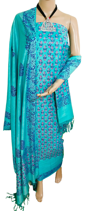 Soft silk hand block print suit PTS