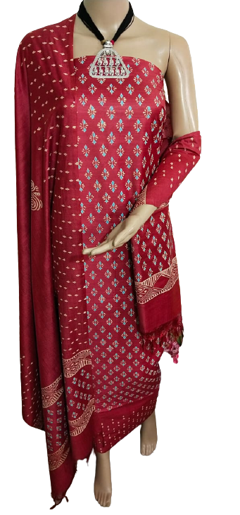 Soft silk hand block print suit PTS