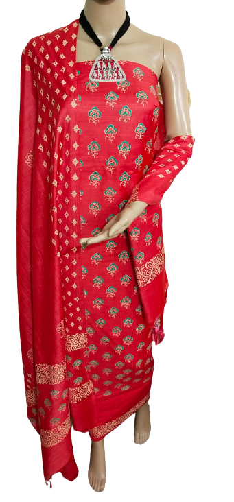 Soft silk hand block print suit PTS