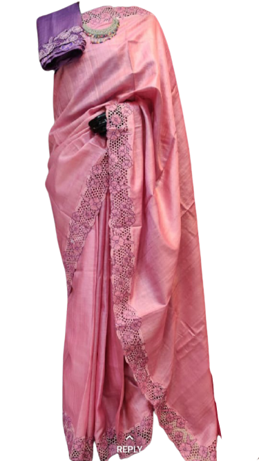 Tussar silk cut work design saree SILK ZONE