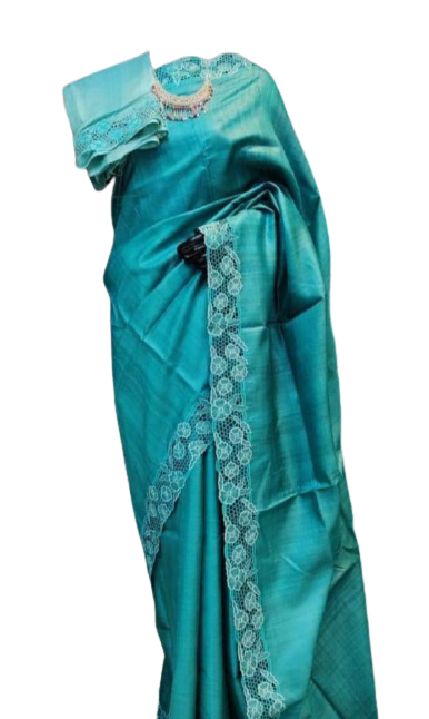 Tussar silk cut work design saree SILK ZONE