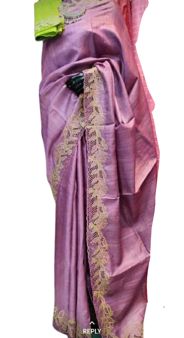Tussar silk cut work design saree SILK ZONE