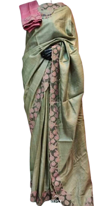 Tussar silk cut work design saree SILK ZONE