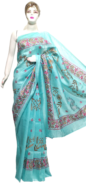 Organza linen embroidery saree SILK ZONE
