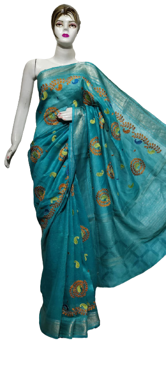 Organza linen embroidery saree SILK ZONE