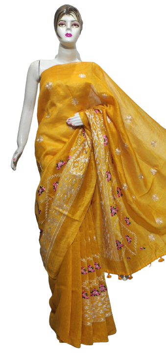 Organza linen embroidery saree SILK ZONE
