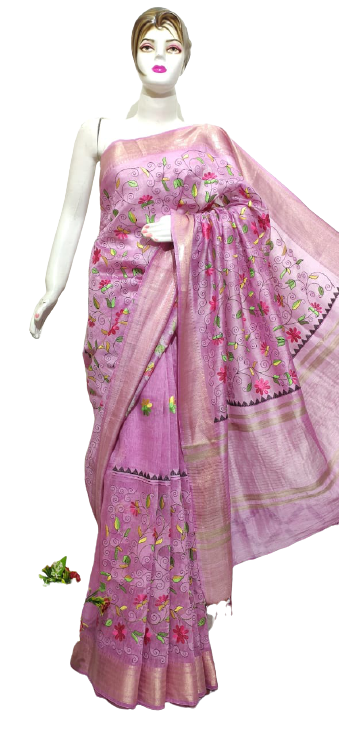 Organza linen embroidery saree SILK ZONE