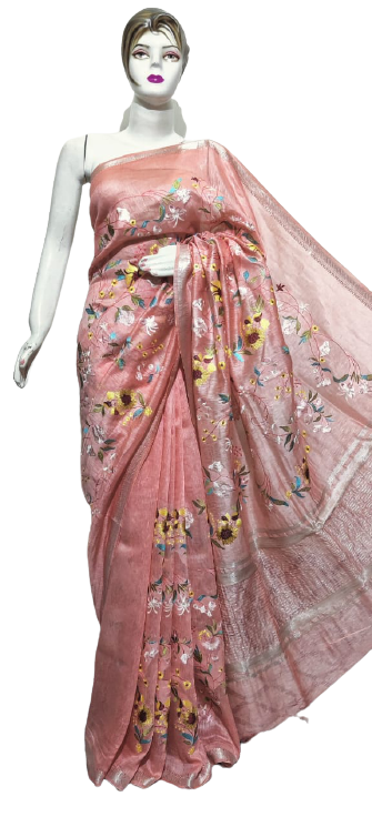 Organza linen embroidery saree SILK ZONE