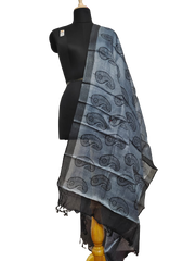 Tussar silk handblock print dupatta SILK ZONE