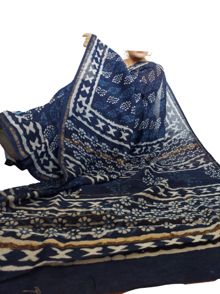 Chanderi Cotton Hand Block Bagro Print Saree SILK ZONE