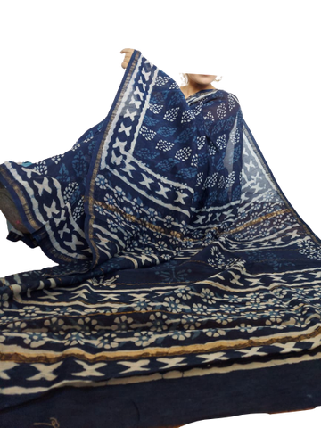 Chanderi Cotton Hand Block Bagro Print Saree SILK ZONE