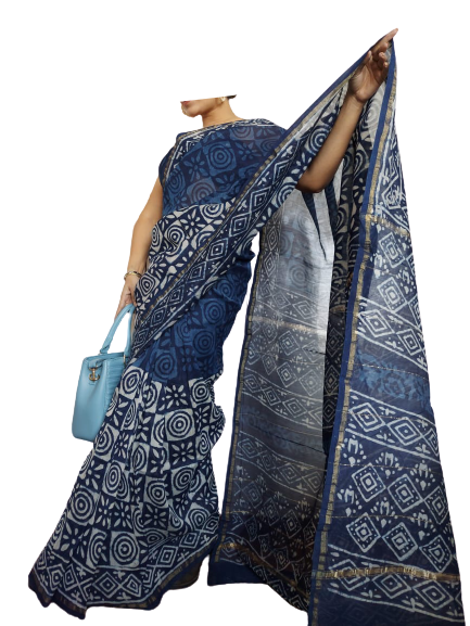 Chanderi Cotton Hand Block Bagro Print Saree SILK ZONE