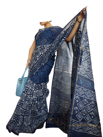 Chanderi Cotton Hand Block Bagro Print Saree SILK ZONE