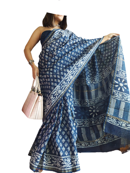 Chanderi Cotton Hand Block Bagro Print Saree SILK ZONE