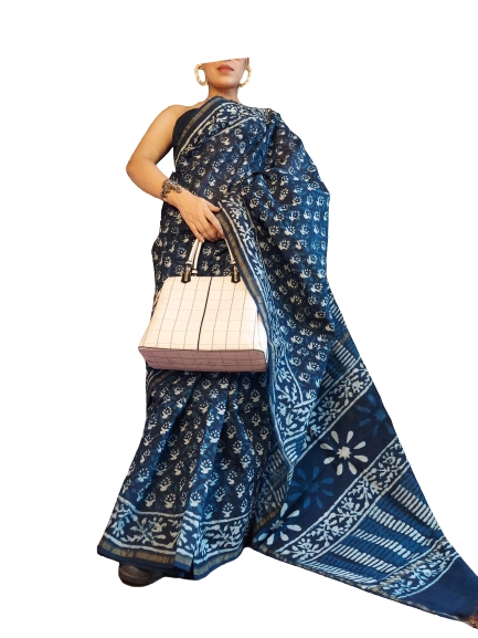 Chanderi Cotton Hand Block Bagro Print Saree SILK ZONE