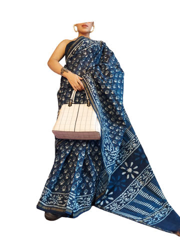 Chanderi Cotton Hand Block Bagro Print Saree SILK ZONE