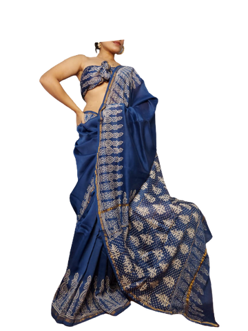 Chanderi Cotton Hand Block Bagro Print Saree SILK ZONE