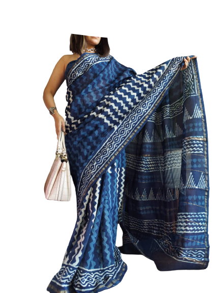 Chanderi Cotton Hand Block Bagro Print Saree SILK ZONE