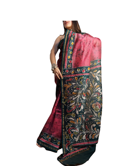 Chanderi cotton hand block bangro print saree SILK ZONE