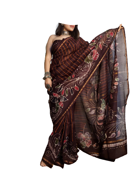 Chanderi cotton hand block bagro print saree SILK ZONE