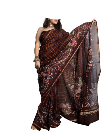 Chanderi cotton hand block bagro print saree SILK ZONE