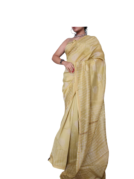 Chanderi Cotton Hand Block Bagro Print Saree SILK ZONE