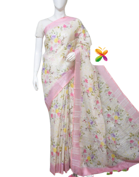 PURE LINEN DIGITAL PRINT SAREE SILK ZONE