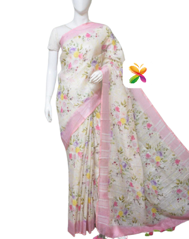 PURE LINEN DIGITAL PRINT SAREE SILK ZONE