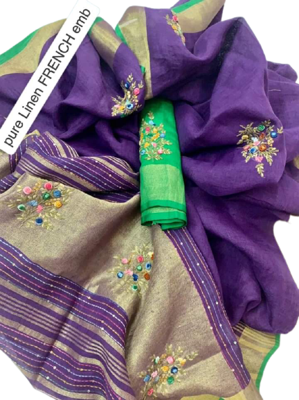 Pure linen handwork saree SILK ZONE