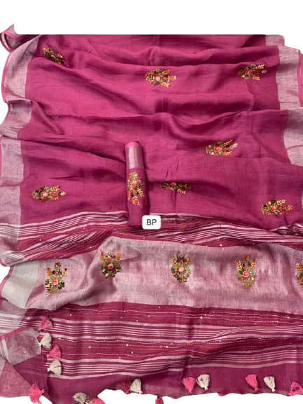 Pure linen handwork saree SILK ZONE