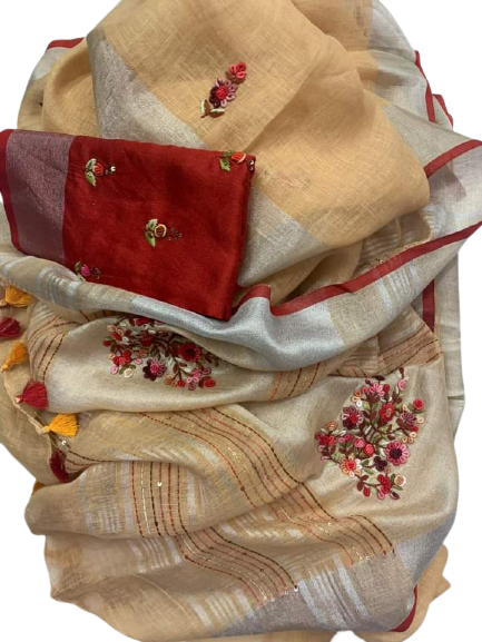 Pure linen handwork saree SILK ZONE