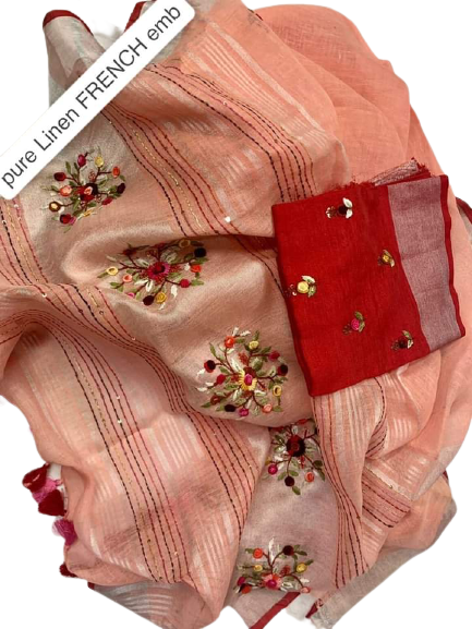 Pure linen handwork saree SILK ZONE