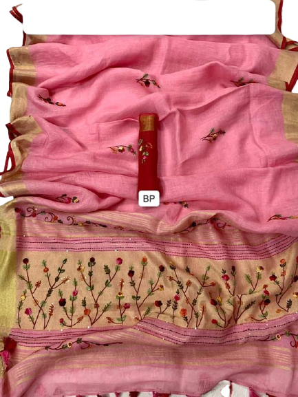 Pure linen handwork saree SILK ZONE