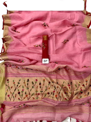 Pure linen handwork saree SILK ZONE