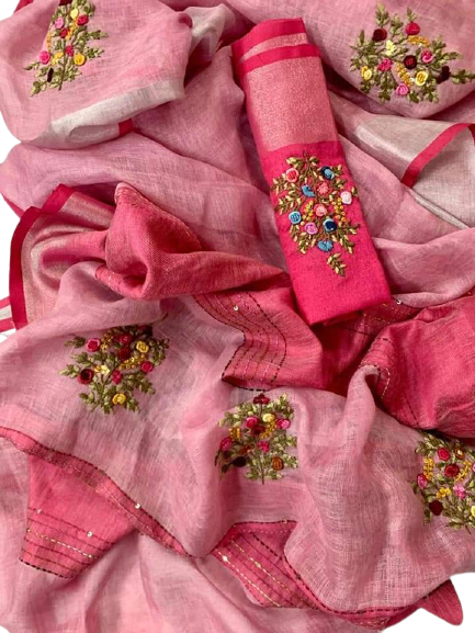 Pure linen handwork saree SILK ZONE