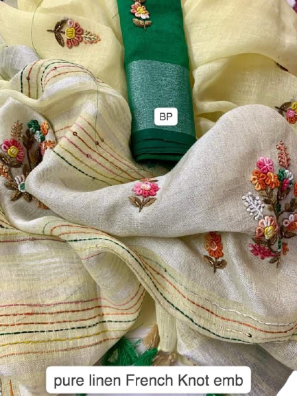 Pure linen handwork saree SILK ZONE